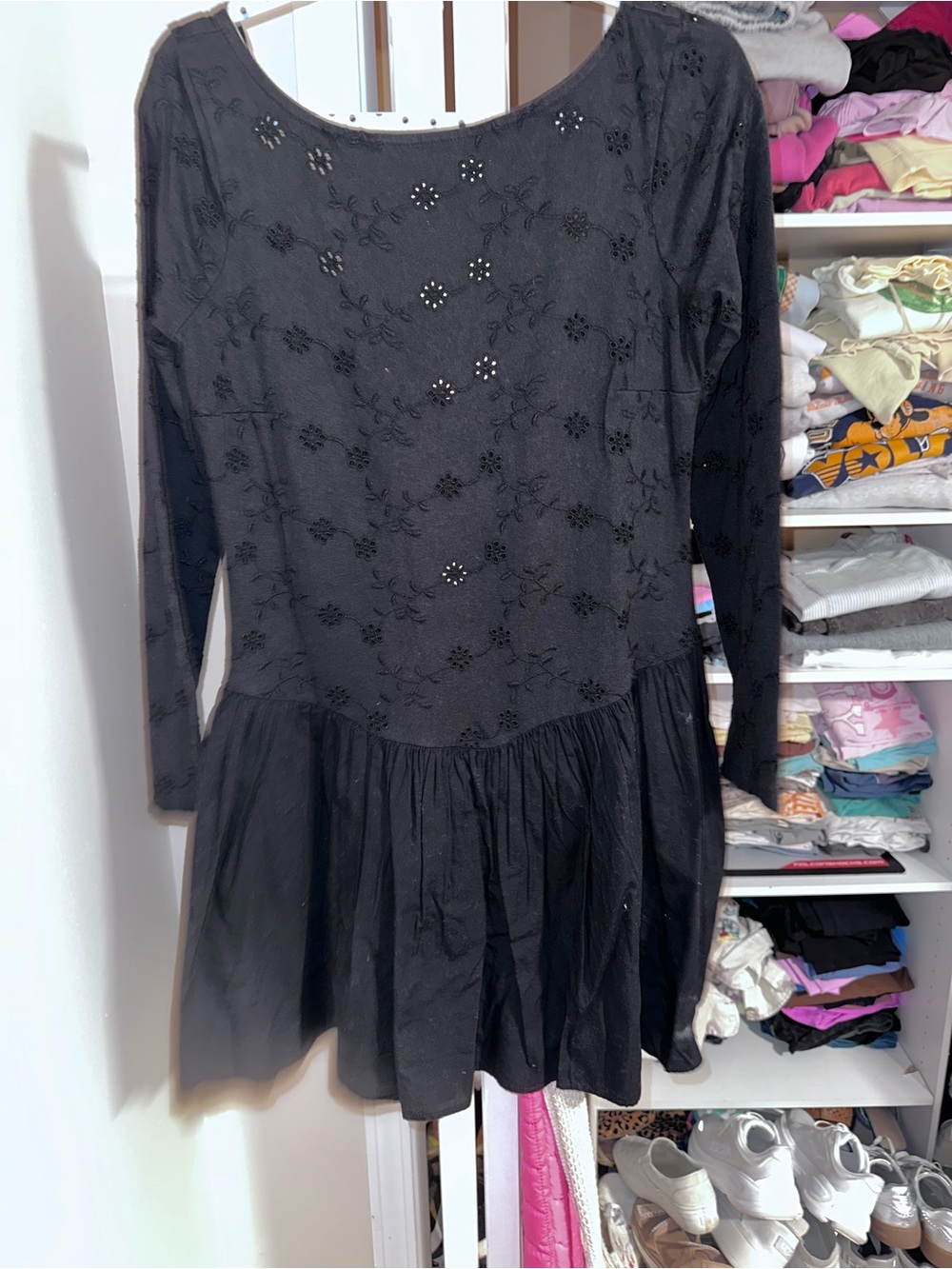 We The Free Black Long Sleeve Embroidered Peplum Dress